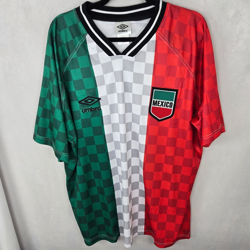 Umbro Mexico Soccer Jersey National Team Mens M-L Green Red Checkerboard NWT